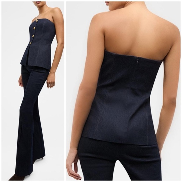 VERONICA BEARD Strapless Denim Navy Bustier Top SZ US 2 - Picture 2 of 8